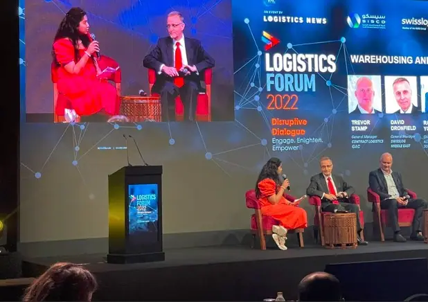 Warehousing panel discussion on stage at the Logistics News Middle East Forum 2022, Sofitel Dubai The Palm